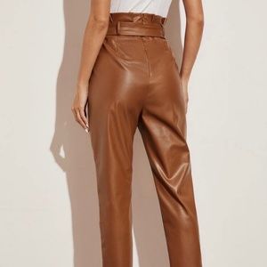 Waist Belted Leather Pants